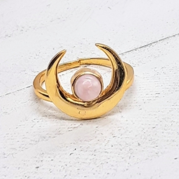 Pink opal crescent moon Adjuastable ring - Picture 2 of 4